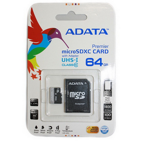  microSDXC 64Gb A-DATA AUSDX64GUICL10-RA1 (Class 10, SD adapter) 